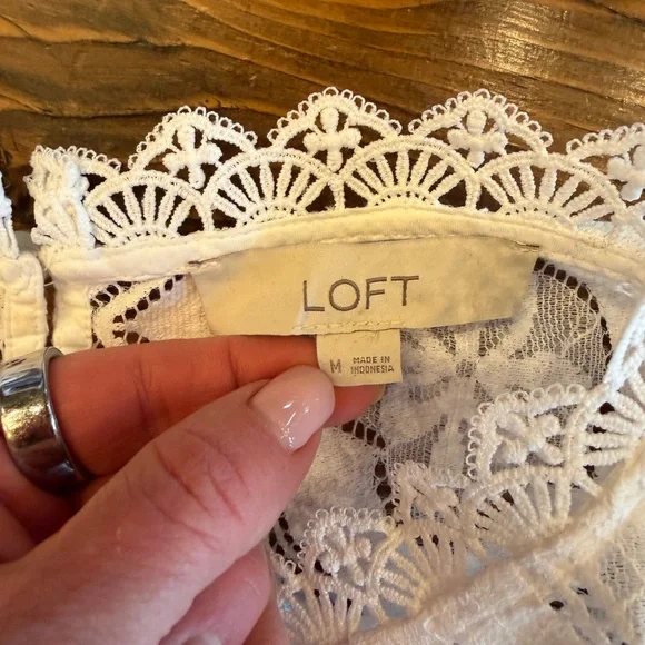 LOFT Mosaic Lace Blouse, Size M, White - Picture 7 of 8